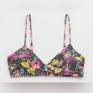 NWT Aerie Shine Rib Twist Scoop Bikini Top in Floral Magenta - Size XL